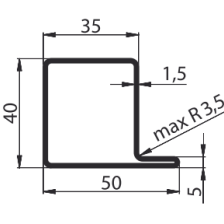 KA4 - Kształtownik prostokąt specjalny 50x40x35x1,5 L=6m