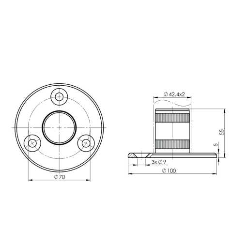 Stopa montażowa satyna D100 mm na rurę fi 42,4 mm #4