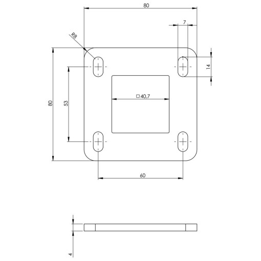 Płytka montażowa stalowa 80x80 mm do prof. 40x40 #2