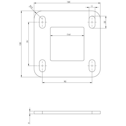 Płytka montażowa stalowa 120x120 mm do prof. 60x60 #2