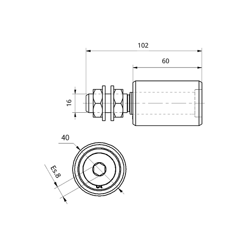 Rolka prowadząca z trzpieniem M16 fi 40 mm L 60 mm #1