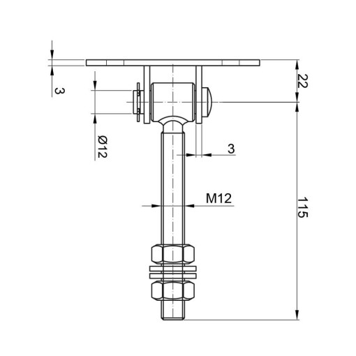 Zawias regulowany M12 90x30x3 mm #1