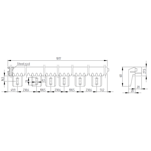 Listwa zębata z tworzywa 1000x20 mm + śruba  #1