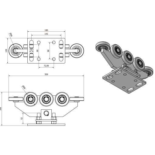 Wózek jezdny 80x80 metalowy 8 rolkowy SOB #5