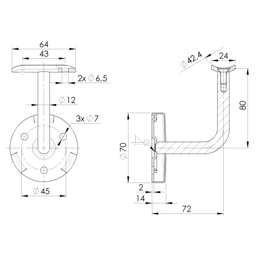 Uchwyt poręczy nierdzewna z maskownicą Fi 42,4 mm #2