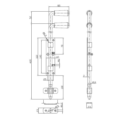 Rygiel stalowy 420 x 14  mm wąski, surowy #2