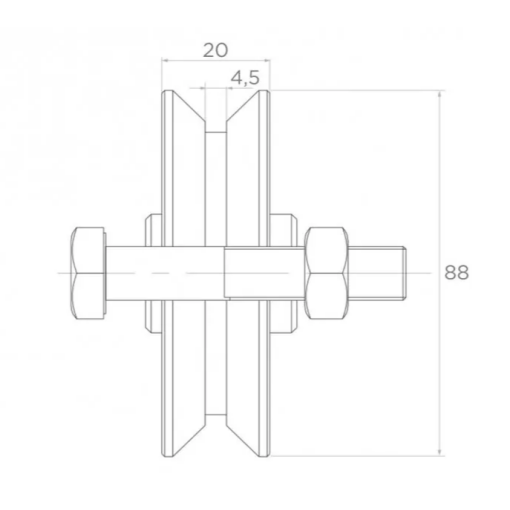 Rolka jezdna stalowa typu "V" Fi 88x22 mm #2