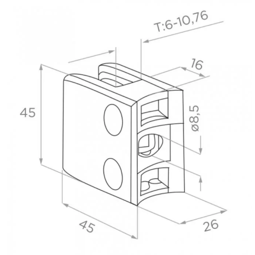Uchwyt do szkła 45x45x26 mm do rury fi 42,4 satyna #2