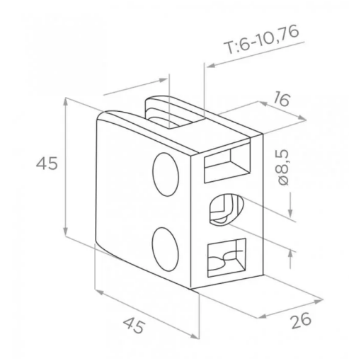 Uchwyt do szkła 45x45x26 mm zamak #2