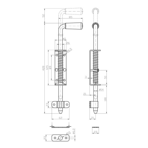 Rygiel stalowy ze sprężyną 420 x 14 mm ocynk #2