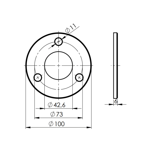 Stopa montażowa fi 100 mm na rurę fi42,4 mm satyna #5