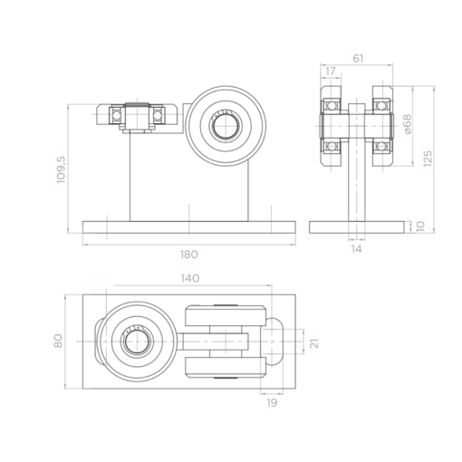 Wózek jezdny 80x80 metalowy podwieszany 3 rolkowy  #3