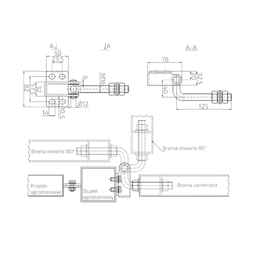 Zawias regulowany M16, gięty, 180°/ L - 125 mm #4